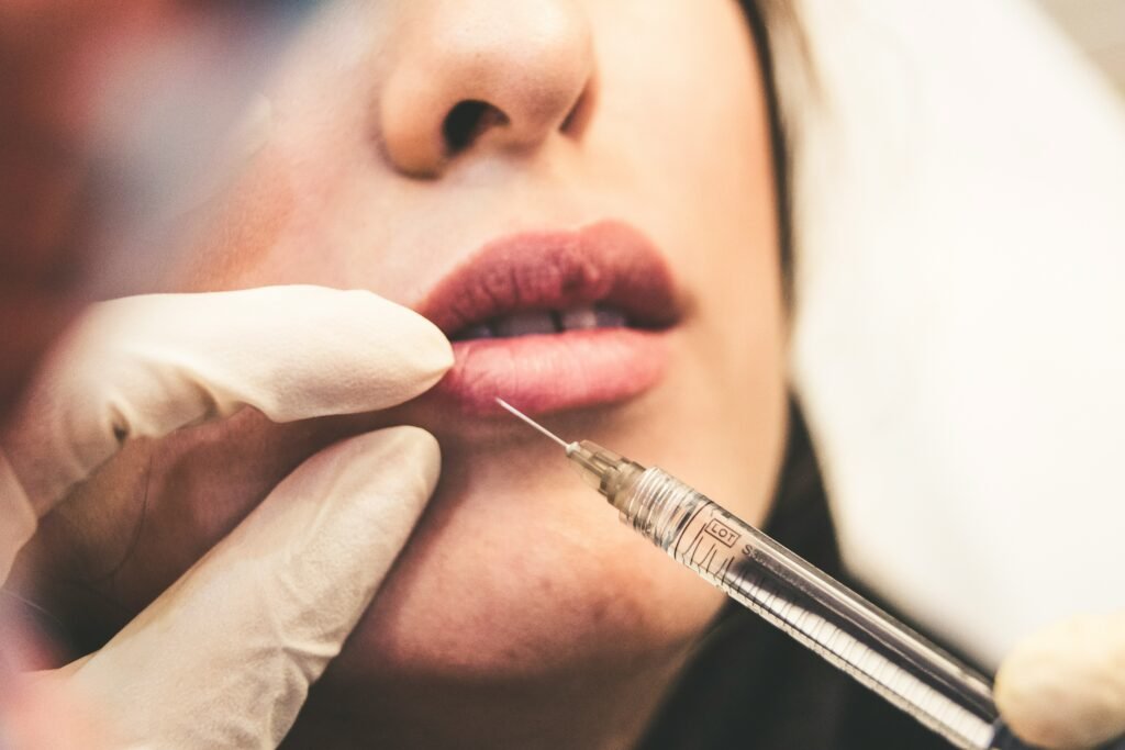 Close-up illustration of a woman with uneven facial expressions after cosmetic injections, representing botox gone wrong, facial asymmetry, and cosmetic treatment risks.
