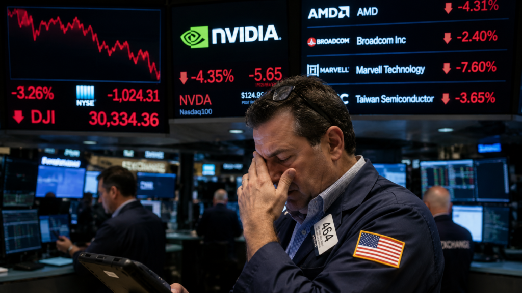 Investors react to an AI stock sell-off as technology shares decline, increasing market volatility and shifting capital into other sectors.
