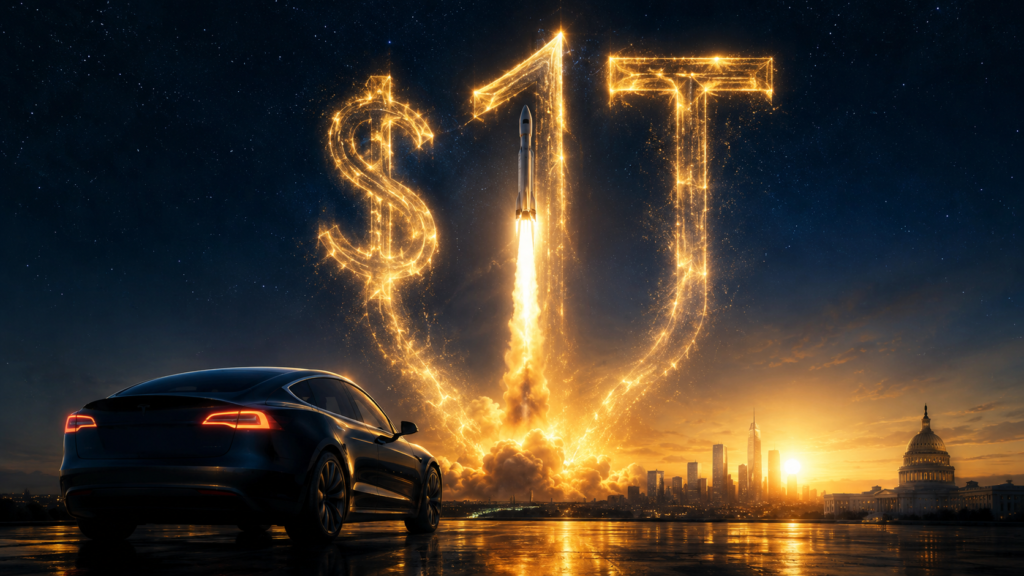 Elon Musk celebrating SpaceX IPO milestone as the world's first trillionaire, highlighting the role of government support in SpaceX and Tesla growth.