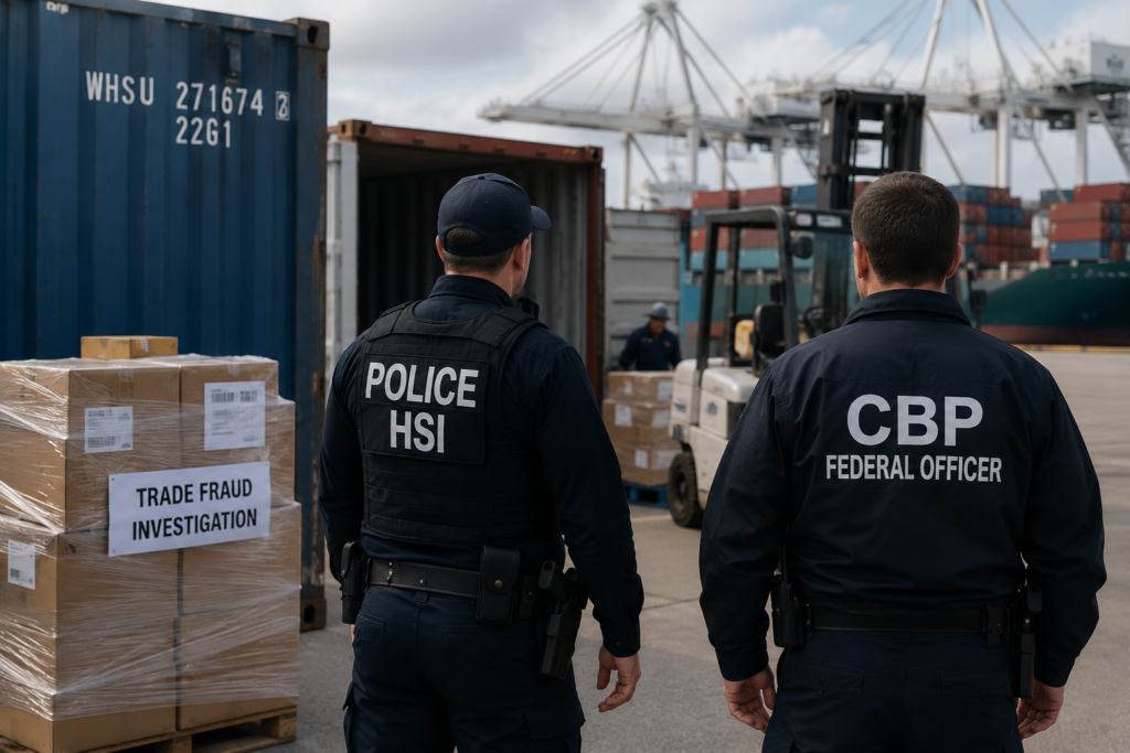 Shipping containers at the Port of Los Angeles amid the Trump trade fraud crackdown and tariff enforcement efforts.