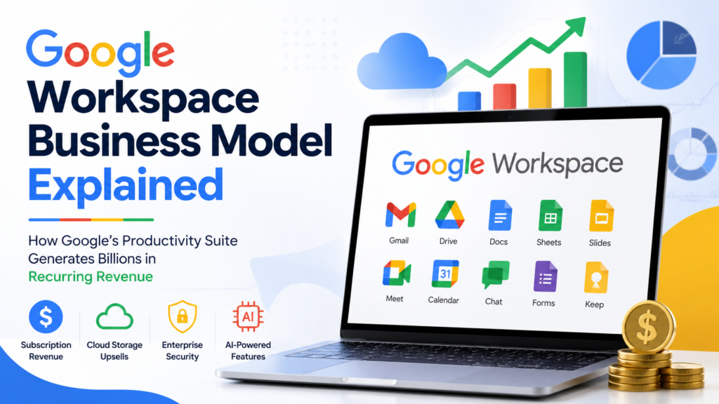 Business professional using Google Workspace apps on laptop for cloud collaboration