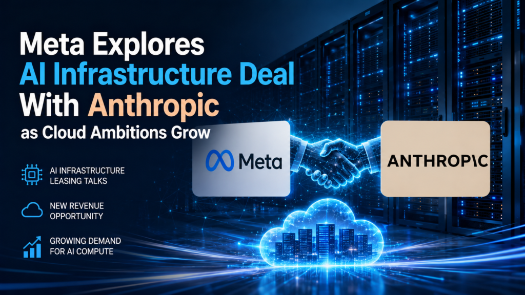Meta and Anthropic discussing an AI infrastructure deal with cloud data centers and high-performance AI computing servers.