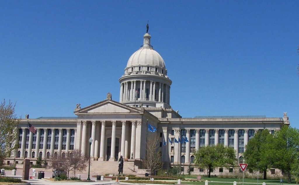 Oklahoma Secretary of State Business Search portal showing business entity lookup and registration verification results.