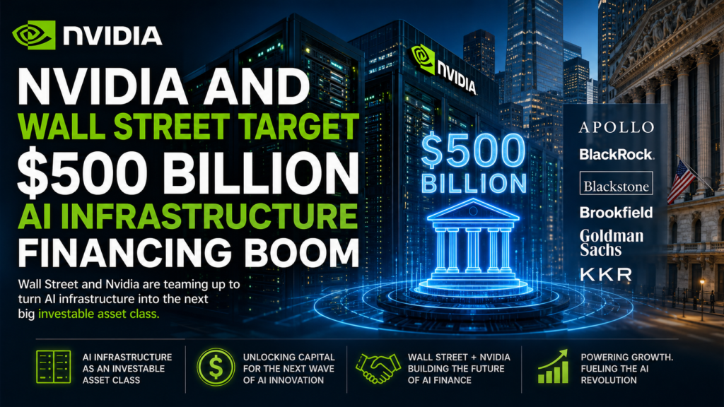 Featured image illustrating Nvidia, Wall Street, AI data centers, and the proposed $500 billion AI infrastructure financing initiative.