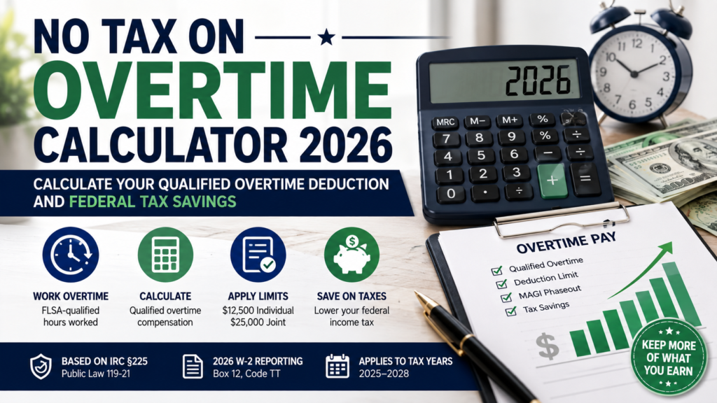 No tax on overtime calculator 2026 showing qualified overtime deduction and federal tax savings