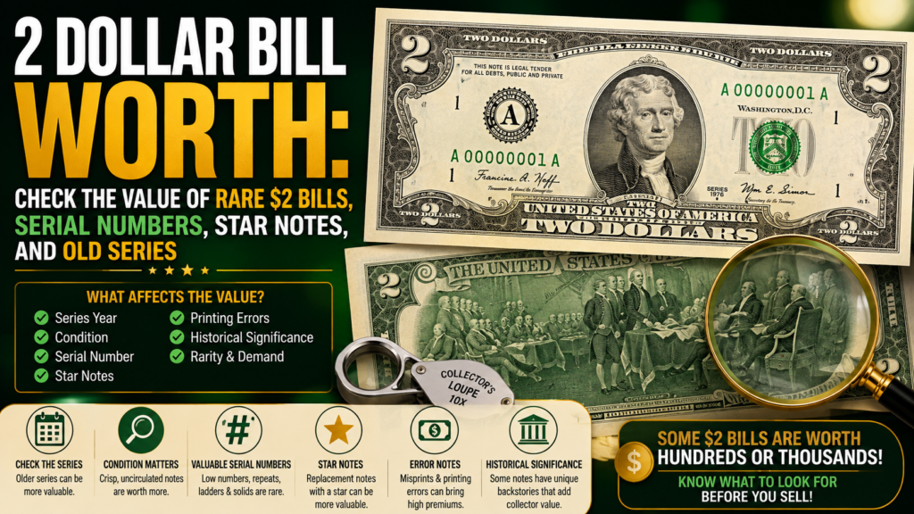 $2 bill value, rare $2 bills, 1976 $2 bill, star notes, fancy serial numbers, red seal $2 bill, old US currency, paper money collecting