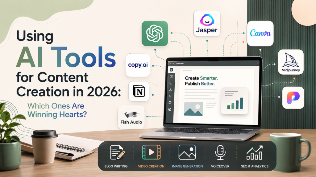 AI tools for content creation in 2026 for writing, design, and digital media