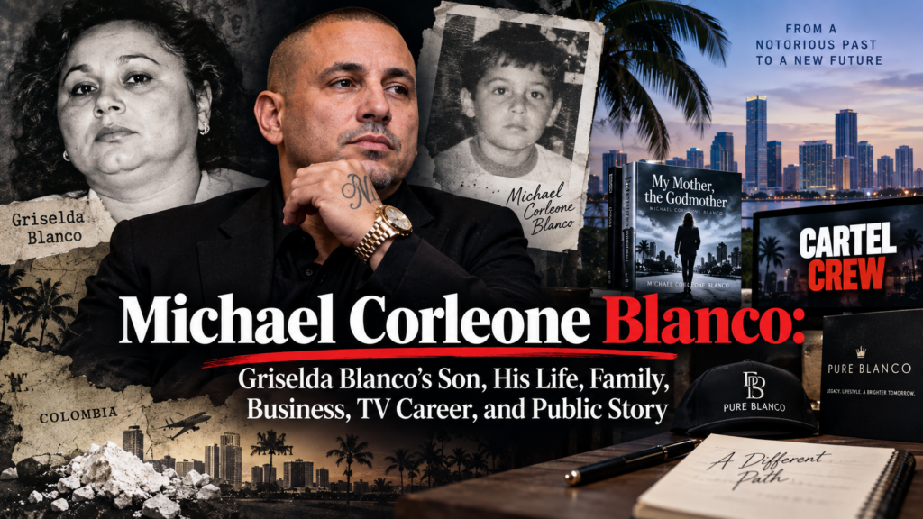 Featured image portraying Michael Corleone Blanco with visual references to Griselda Blanco, Miami, the Pure Blanco brand, reality television, and his public career.