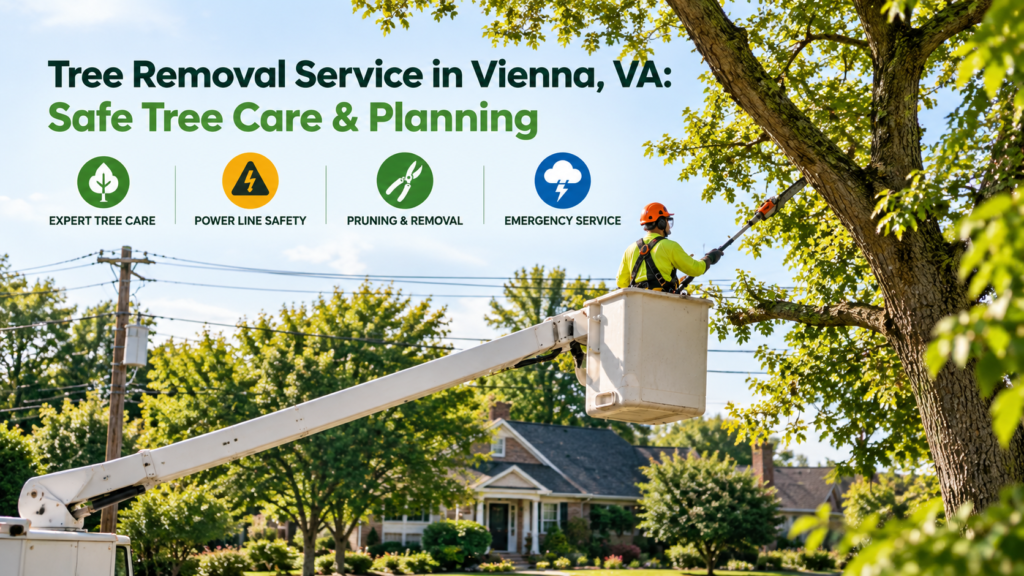 Tree removal service in Vienna, VA near a home and power lines