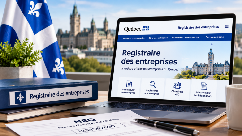 Featured image illustrating Québec’s Registraire des entreprises, business registration, NEQ identification and enterprise registry services.