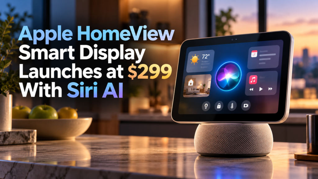 Apple HomeView smart display with Siri AI on a modern home countertop