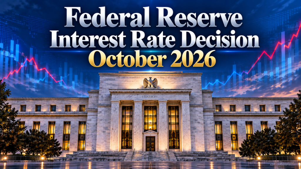 Federal Reserve October 2026 interest rate decision, holding rates at 3.75%–4%.