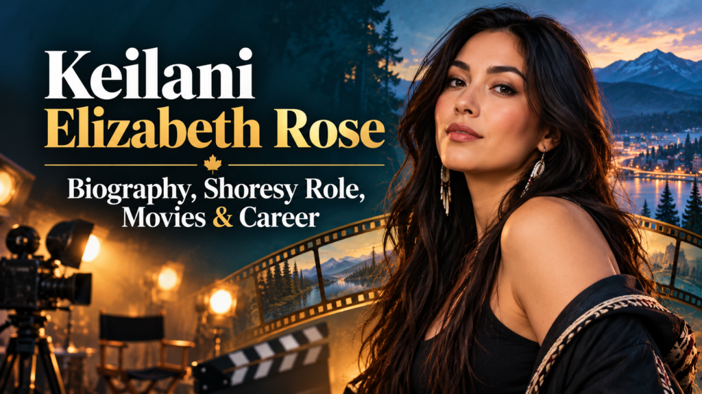 Illustrated Keilani Elizabeth Rose biography banner featuring her acting career and Shoresy role